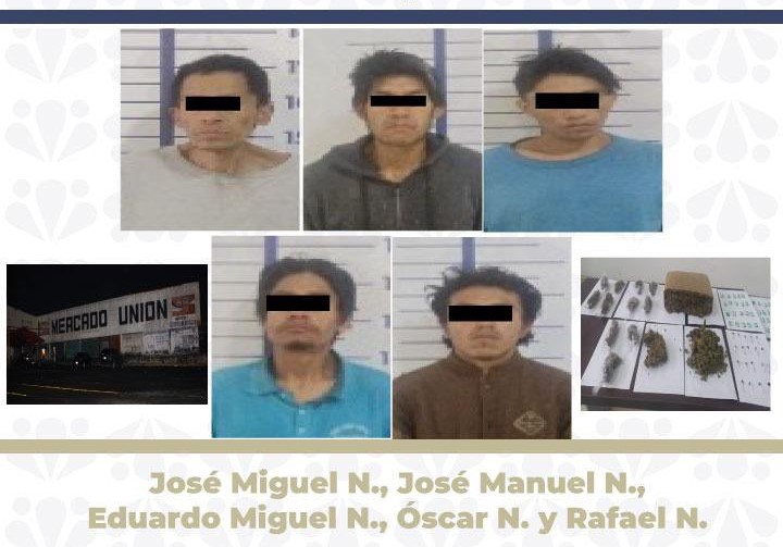 Cateo en Mercado La Unión deja cinco detenidos y decomiso de droga y armas