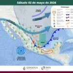 Frente frío 48 provocará lluvias, granizo y vientos de hasta 100 km/h durante el puente del 1 de mayo. MAPA: SMN.