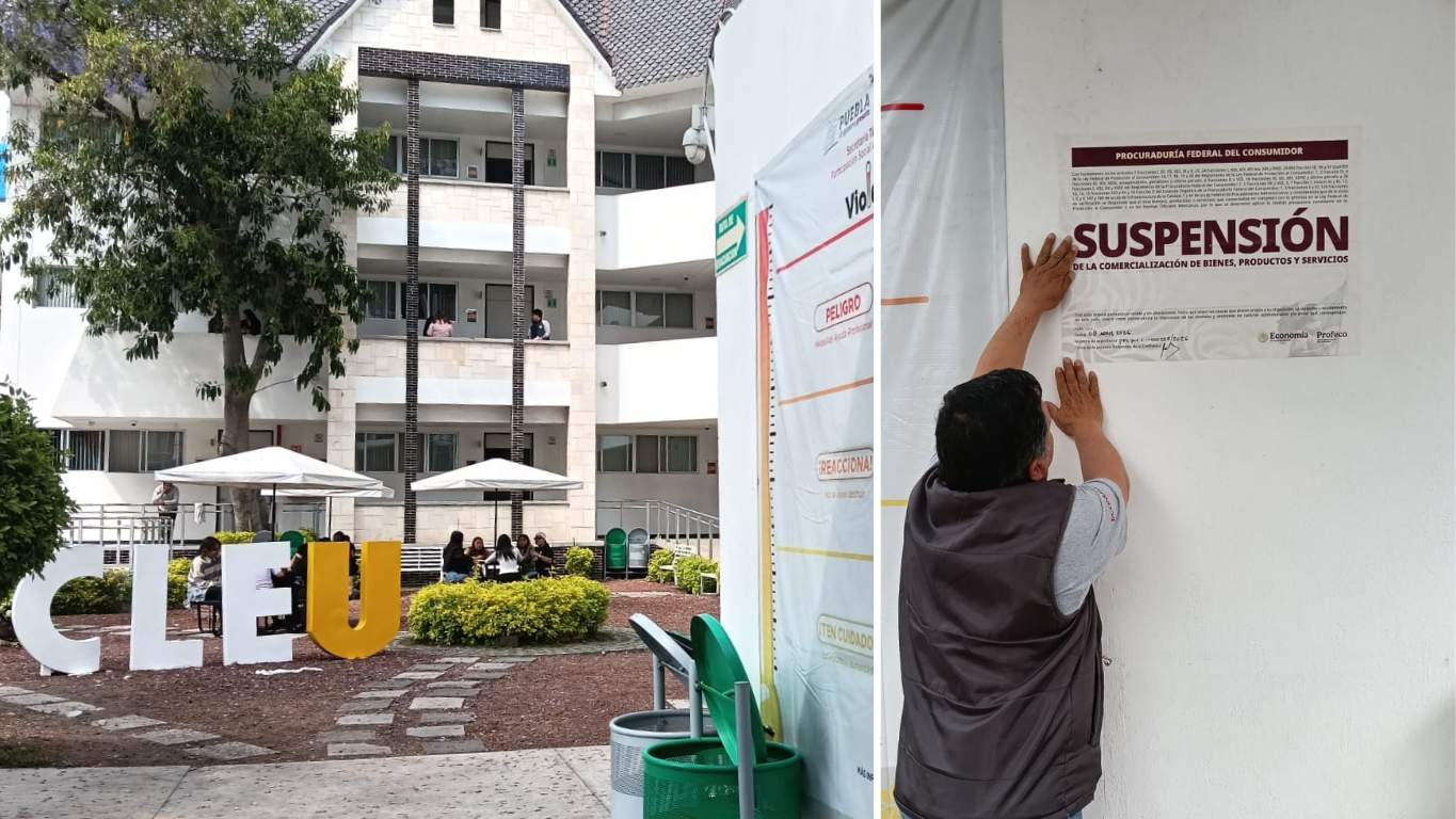 Profeco suspendió las actividades comerciales del Colegio CLEU, campus Centro Histórico, tras detectar diversas infracciones a la Ley Federal de Protección al Consumidor. IMAGEN: La Jornada de Oriente.