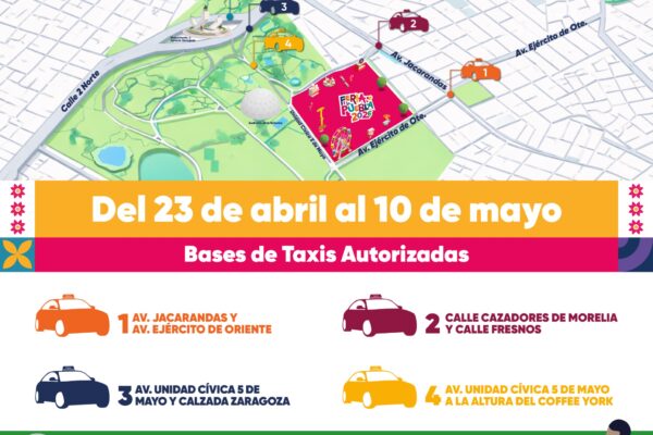 Ruta JBS y 4 bases de taxi, así funcionará el transporte nocturno en la Feria de Puebla. IMAGEN: SMT,