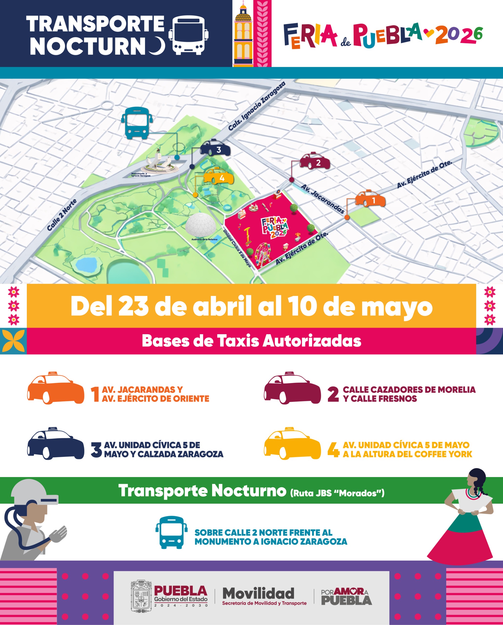 Feria de Puebla 2026: estas son las rutas nocturnas y bases de taxi autorizadas