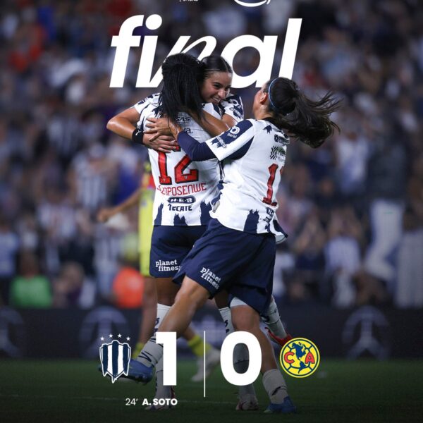 Las Rayadas de Monterrey tomaron ventaja en la final de ida de la Liga MX Femenil. IMAGEN: Liga BBVA MX Femenil.