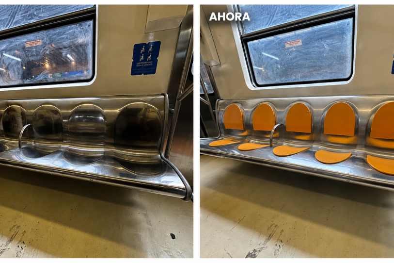 El Metro de la CDMX comenzó a instalar asientos y respaldos en los trenes NM02 de la Línea 2, conocidos por sus resbalosas bancas de acero inoxidable. FOTO: vía Excélsior.