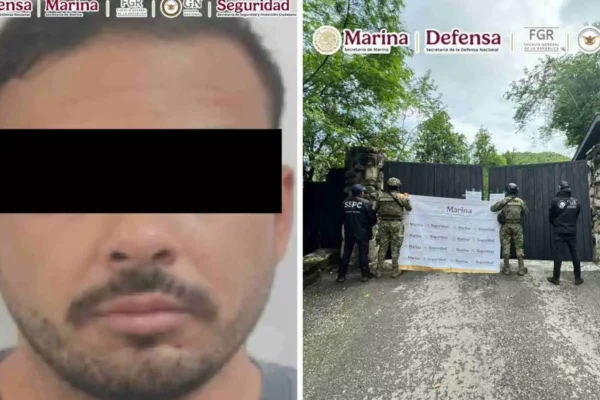 Detienen en Monterrey a Antonio 'N', ligado al C*rtel del Noreste por nexos con el huachicol fiscal; asegurando armas, drogas, efectivo, vehículos y siete tigres. IMAGEN: Gabinete de Seguridad de México.