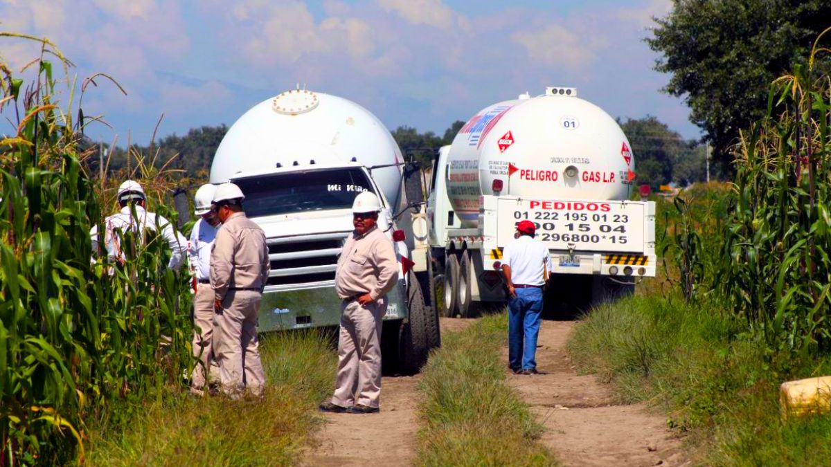En Puebla, el robo de gas LP evolucionó a la clonación de pipas: grupos criminales falsifican unidades, QR y logotipos para simular legalidad. FOTO: vía Ángulo 7.
