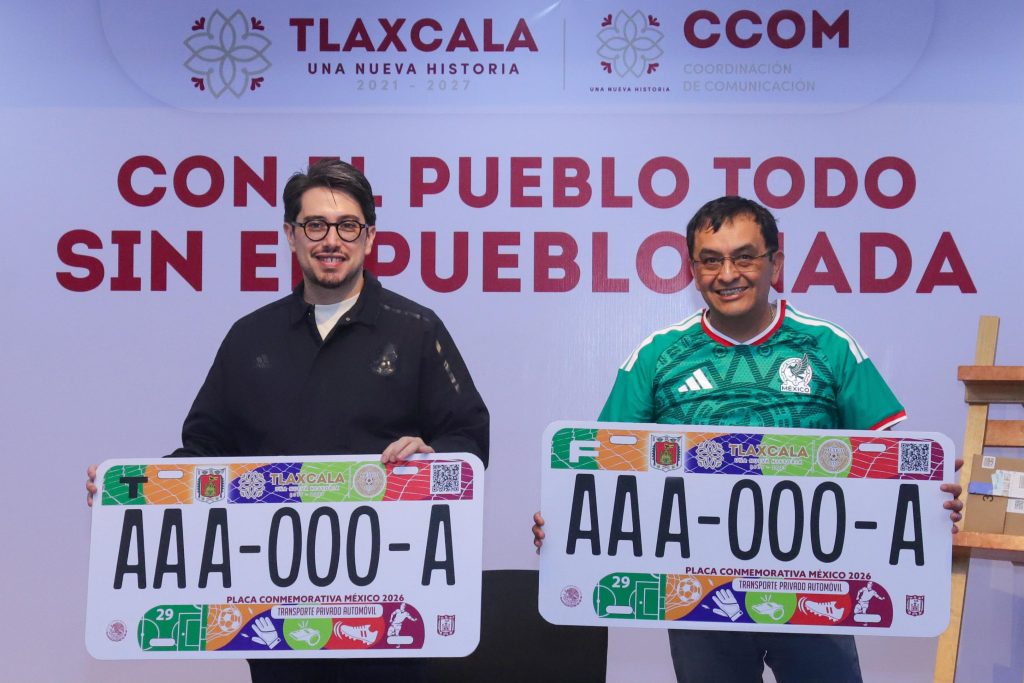 Tlaxcala lanza placas vehiculares conmemorativas del Mundial 2026; costarán 1,232 pesos. FOTO: vía El Periódico de Tlaxcala,