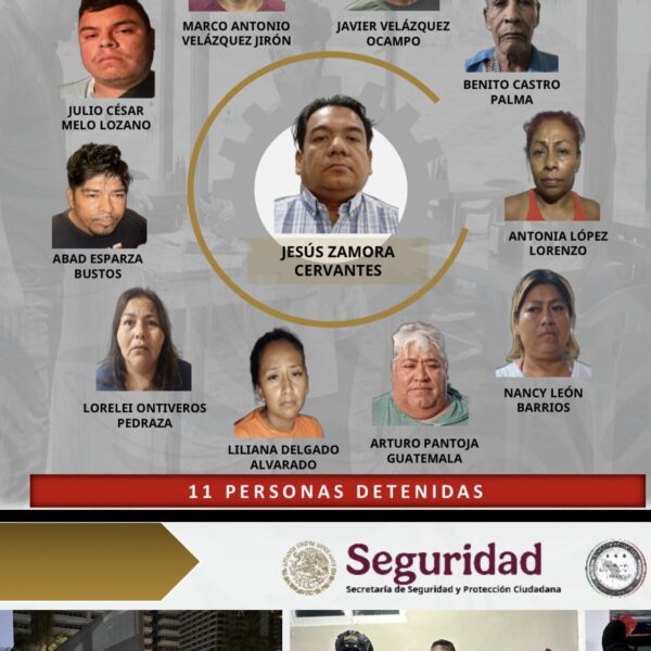 Autoridades federales detuvieron a 11 personas en Acapulco durante un operativo contra la extorsión, incluido el asesor de la alcaldesa Abelina López. IMAGEN: SSPC.