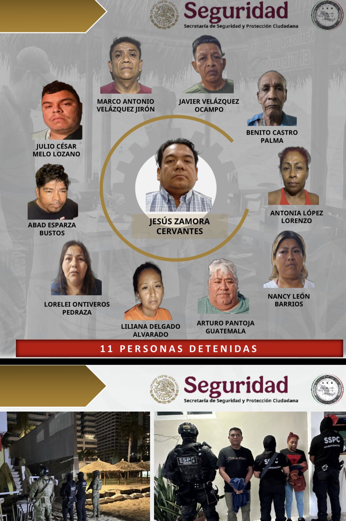 Autoridades federales detuvieron a 11 personas en Acapulco durante un operativo contra la extorsión, incluido el asesor de la alcaldesa Abelina López. IMAGEN: SSPC.